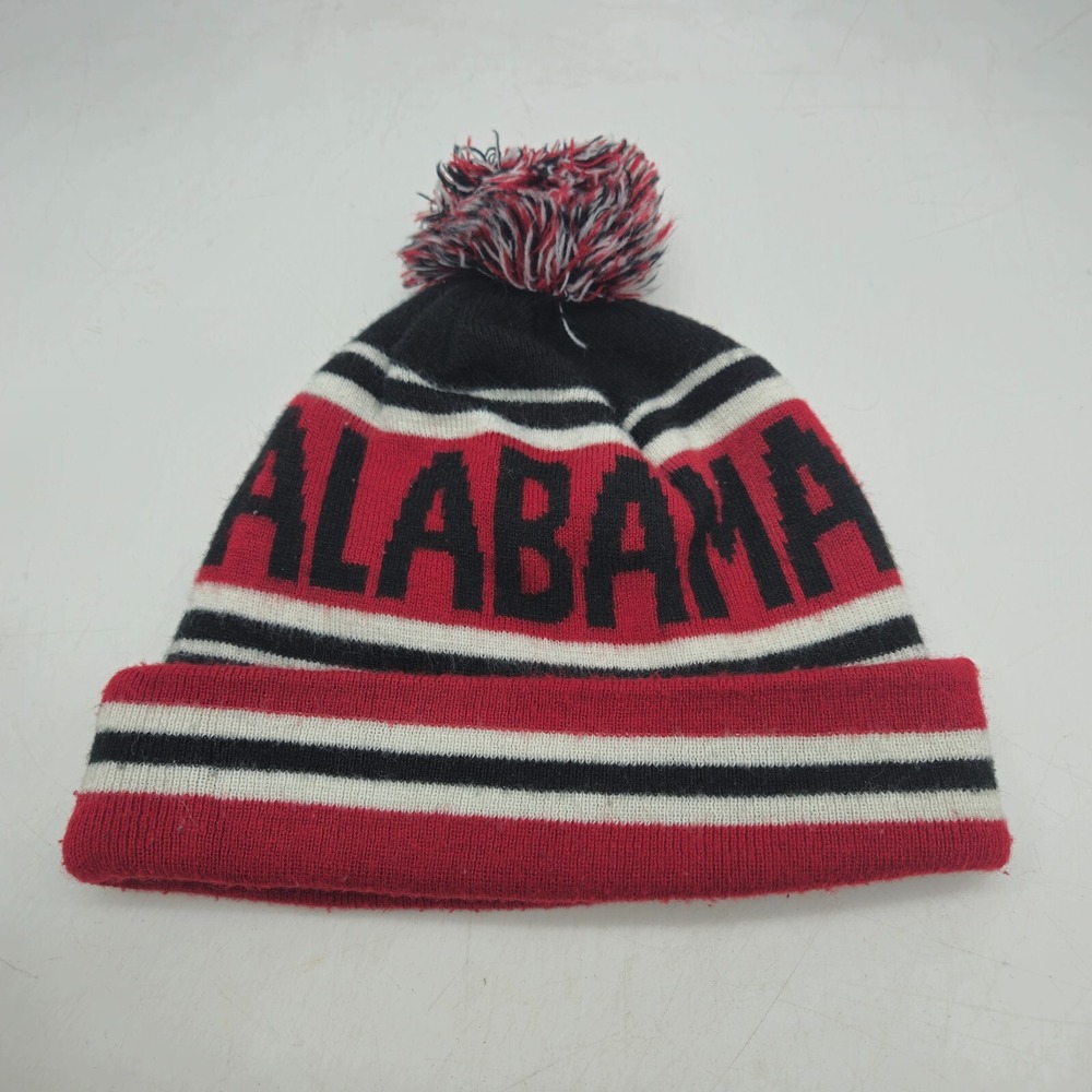 Alabama Crimson Tide Beanie Hat Sock Cap Pom Black Red Striped SEC Football